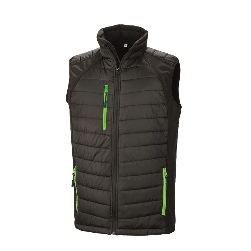 Result Mens Black Compass Padded Soft Shell Gilet / Black/Lime